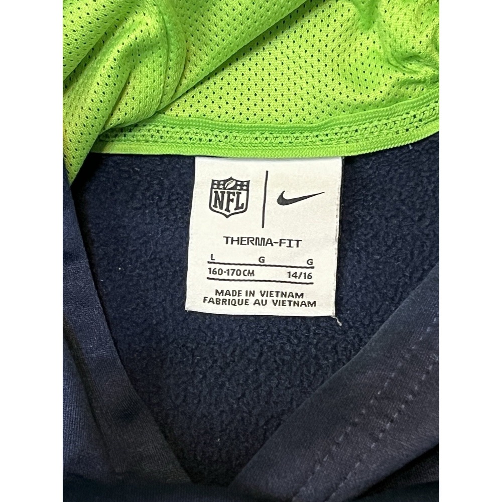Seattle Seahawks Hoodie Boys Large 14/16 Blue Nike ThermaFit Pullover Sweatshirt - Picture 6 of 8